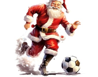 Grappige kerstman aan het voetballen, PNG: kerstshirtontwerp (digitale download)