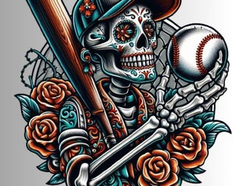 Funny Mexican Dia de Muertos Baseball Skeleton PNG: Day of the Death  Shirt Design (Digital Download)