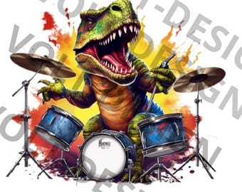 Rock Dino Drummer T-Rex PNG: sublimatieontwerp (digitale download)