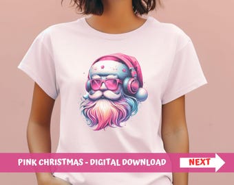 Pink Christmas png Pink Santa png Dj Christmas png Pink Santa shirt Christmas DJ Gift Pink Christmas DJ sublimation pink headphones cricut