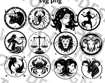 Zodiac Signs SVG Bundle: Astrology Horoscope PNG Vector (Digital Download)