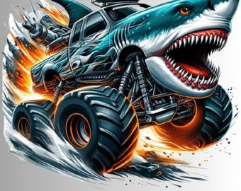 Shark Monster Truck PNG: Funny Shirt Design (Digital Download)