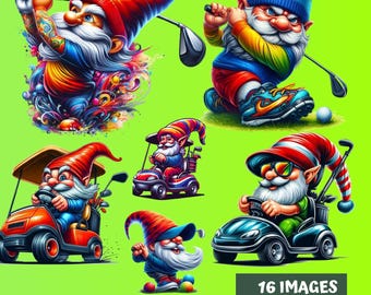 Funny Gnome playing Golf PNG Bundle - 16 Images -Golf Sports Sublimation Designs