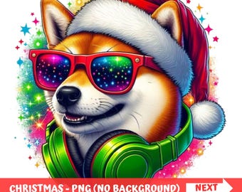 Christmas Shiba Inu DJ PNG, Funny Dog Lover Gift (Digital Download)