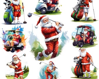 Grappige kerstman aan het golfen, PNG: kerstgolfbundelshirtontwerp (digitale download)