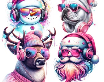 Pink Christmas Santa PNG Bundle, Funny Shirt Sublimation (Digital Download)