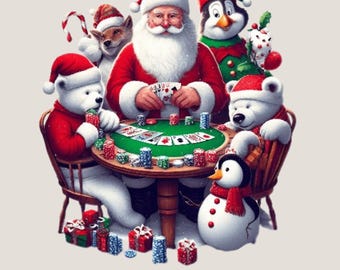 Funny  Santa Claus playing Poker PNG: Christmas Shirt Design (Digital Download)