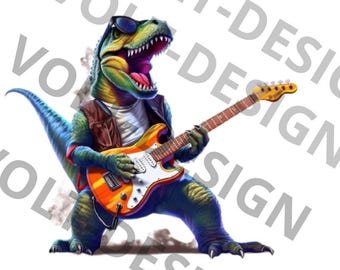 Grappige Trex-dinosaurusrockband, png-bestand: shirtontwerp elektrische gitaar (digitale download)