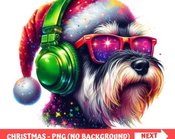 Kerstschnauzer DJ PNG: hond met koptelefoon (digitale download)