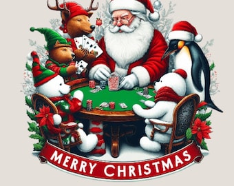 Papá Noel divertido jugando al póquer PNG: Diseño de camiseta navideña (descarga digital)