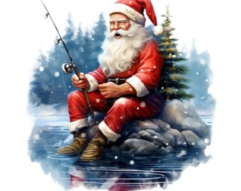 Grappige vissende kerstman, png-bestand: kerstshirtontwerp (digitale download)