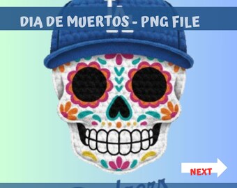 Dia de Muertos Los Angeles Skull PNG: haakontwerp (digitale download)