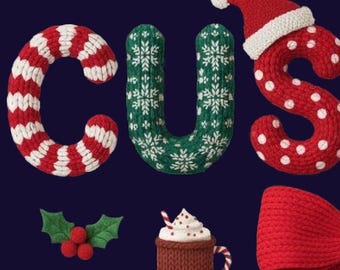 Gebreide kerstwoordkunst-png-bestand: coquette-truitextuur (digitale download)