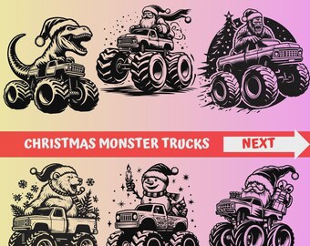 Christmas Monster Trucks SVG Bundle: Santa, T-Rex, Polar Bear (Cut File)