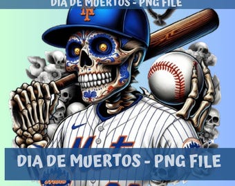 Grappig Dia de Muertos-honkbalskelet-png: New York shirtontwerp (digitale download)