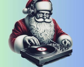 Funny DJ Santa PNG for T-Shirts (Digital Download) Christmas Headphones