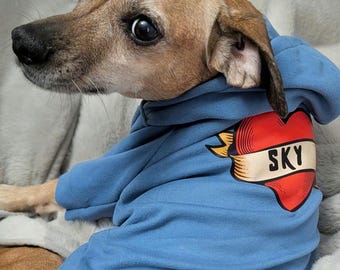 Personalized Dog Hoodie – Custom Tattoo Heart Pet Sweatshirt – Dog Name Outfit