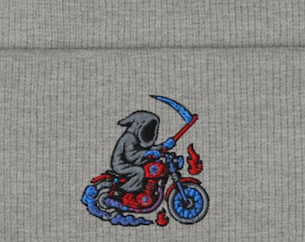 Reaper Rider geborduurde gebreide beanie | Motorcadeau