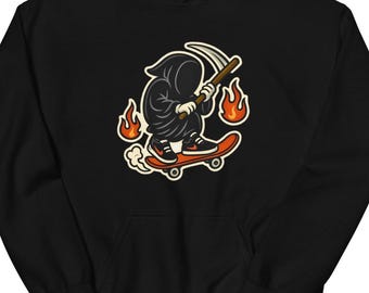 Skater Grim Reaper-huvtröja, Streetwear-skelettgrafik