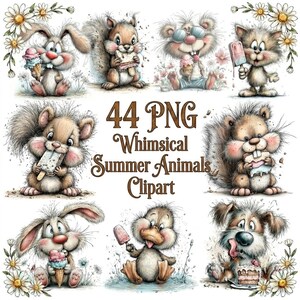 44 PNG Whimsical Watercolor Summer Animals Clipart Bundle, Beach ...