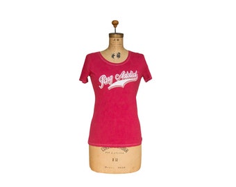 Women's Watermelon Retro Letter Fine Scoop Neck T-Shirt (Contrast Stitch)