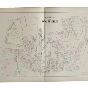 Antique Woburn Massachusetts Atlas Map Plate B