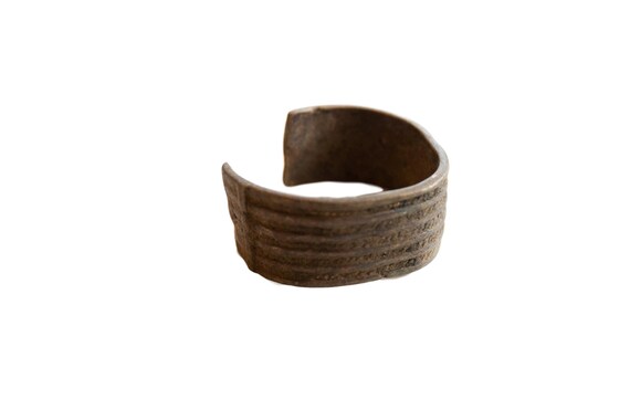 Antique African Bronze Stripe Design Cuff Bracelet - image 1