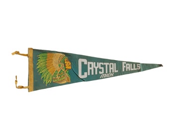 Vintage Crystal Falls Michigan Felt Flag