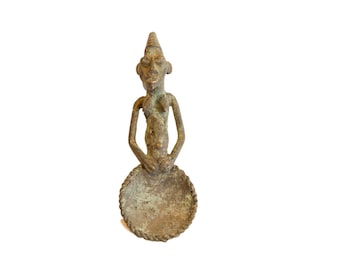 Vintage African Oxidized Bronze Ashanti Female Spoon Gold Weight