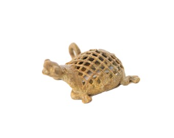 Vintage African Bronze Mesh Design Turtle Pendant