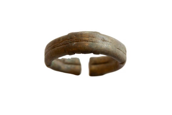 Antique African Oxidized Bronze Alloy Stripe Desi… - image 1