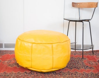 DISCOUNTED Antique Revival Leather Moroccan Pouf Ottoman - Fly Yellow