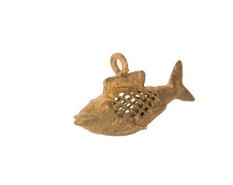 Vintage African Large Bronze Mesh Design Fish Pendant