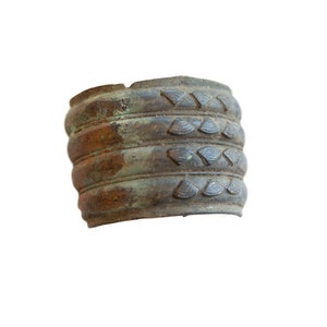Antique African Bronze Allow Wide Cuff Bracelet with Geometric Detailing