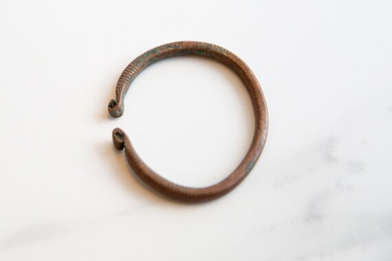 Antique African Copper Snake Bracelet Cuff - image 2