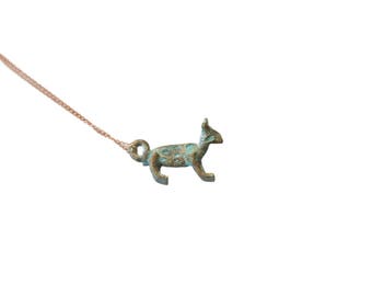 Vintage African Blue Oxidized Fox Pendant Necklace