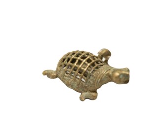 Vintage African Left Facing Oxidized Bronze Mesh Design Turtle Pendant