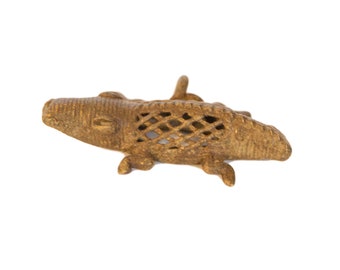 Vintage African Bronze Mesh Design Crocodile Pendant