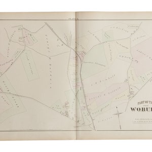 Placa de mapa del Atlas de Massachusetts de Woburn antiguo L