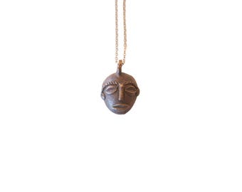 Vintage African Female Head Pendant Necklace