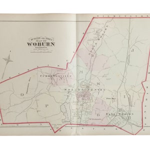 Antique Woburn Massachusetts Atlas Map Plate O