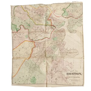 Antique Folding Map of City of Boston and its Environs 1874