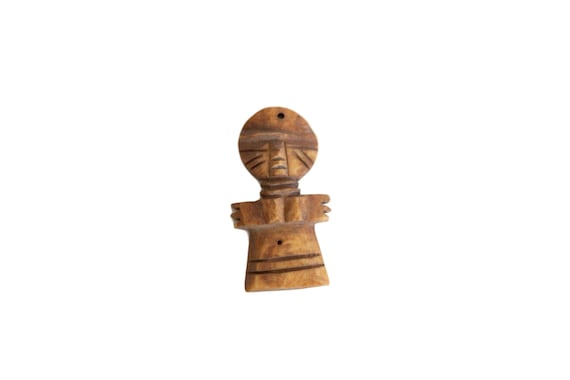Pendentif Ancien Or 18 Carats Sculpture Bois Ethnique Afrique - Unisexe