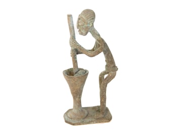 Vintage African Oxidized Copper Woman Churning Butter