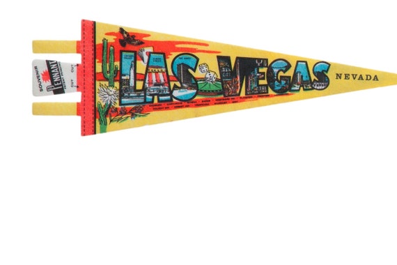Fanion Vintage En Feutre Années 60 Las Vegas Strip - Collection Casinos Et Hôtels, 12x5 Pouces, Occasion