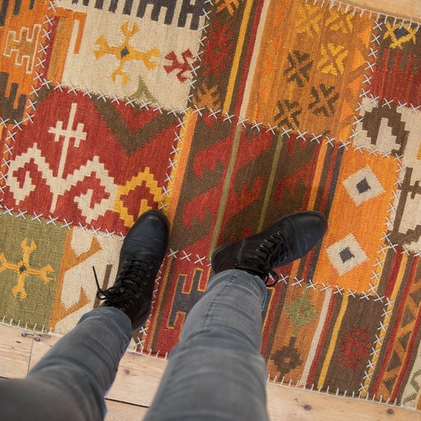 Nouveau tapis kilim patchwork 3 x 5 pouces