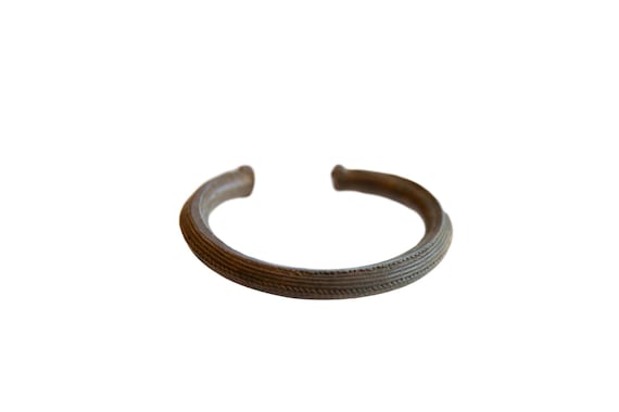 Antique African Bronze Striped Cuff Bracelet - image 1