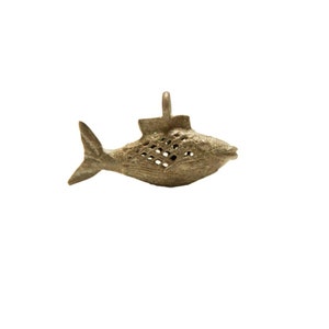 Vintage African Large Oxidized Bronze Mesh Design Fish Pendant