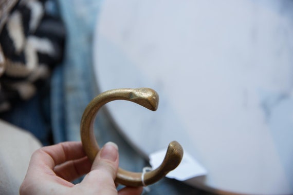 Antique African Bronze Snake Cuff Bracelet with G… - image 4
