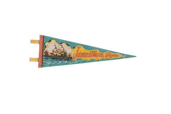 Ancien Fanion En Feutre De Virginie Occidentale Années 60 - Scène De Canoë Et Indien, Souvenir Vintage Et Collector